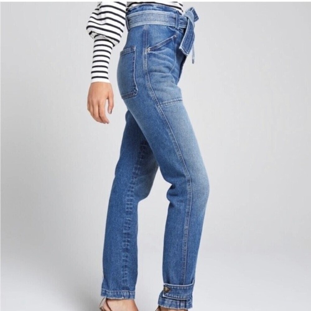 A.L.C. Luke High Waisted Paper Bag Denim Pants in Light Indigo - Picture 2 of 15